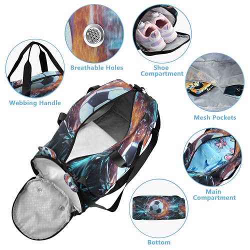 Soccer Kids Overnight Sports Duffel Bags with Shoe Compartment & Wet Pocket Travel Sport Gym Bag for Girls Boys4