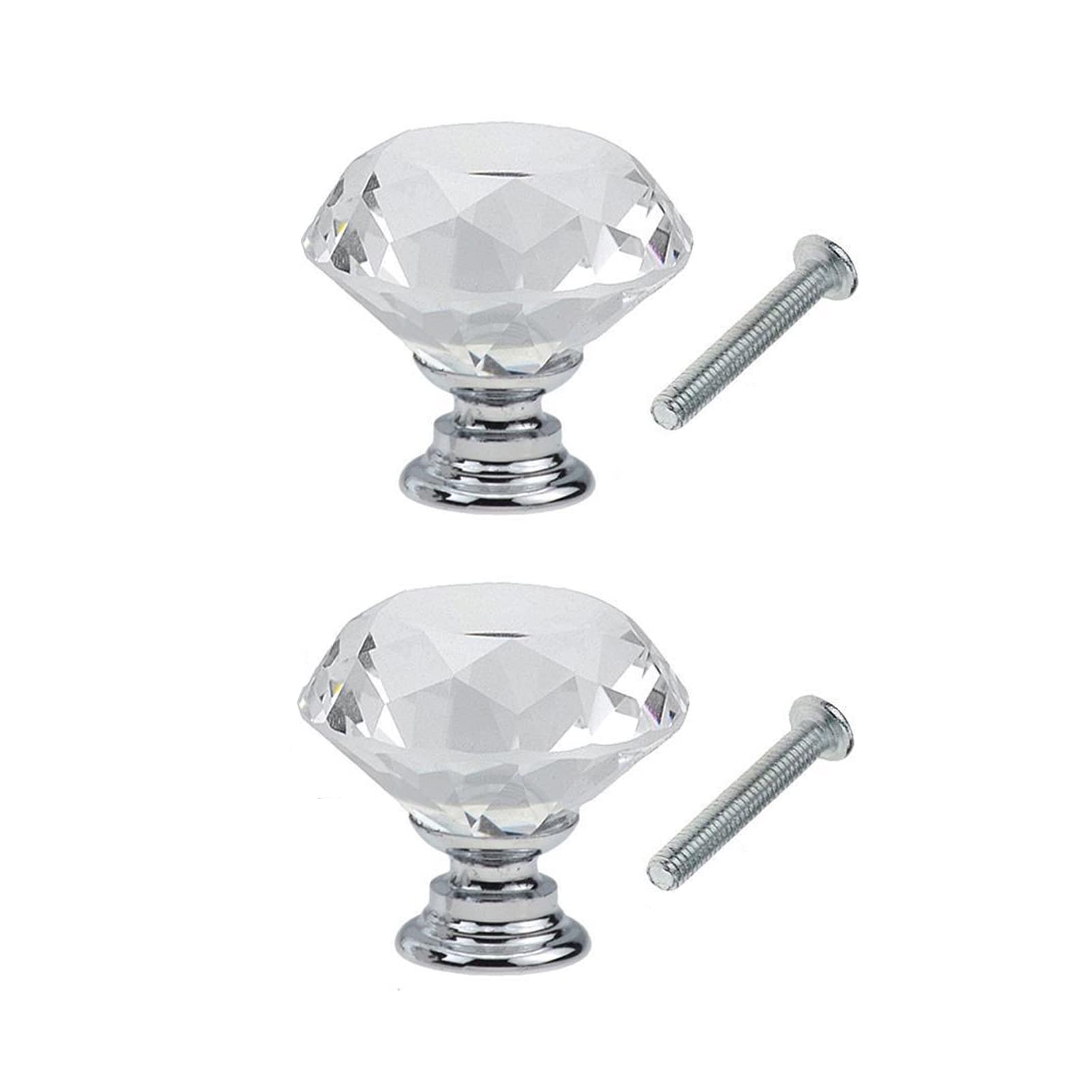 Yesmin Crystal Door Knobs,2 Pcs 40MM Crystal Drawer Carbinet Door Handle Puller with Screws for Home Kitchen Office Drawer Cupboard Closet-Silvery