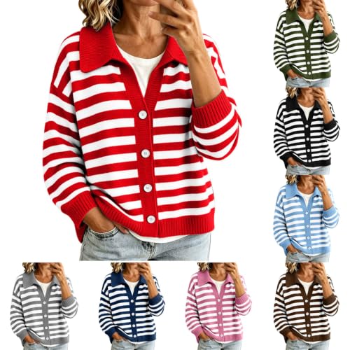 Womens Striped Cardigan Collar V Neck Button Down Long Sleeve Fall Sweater - image 1