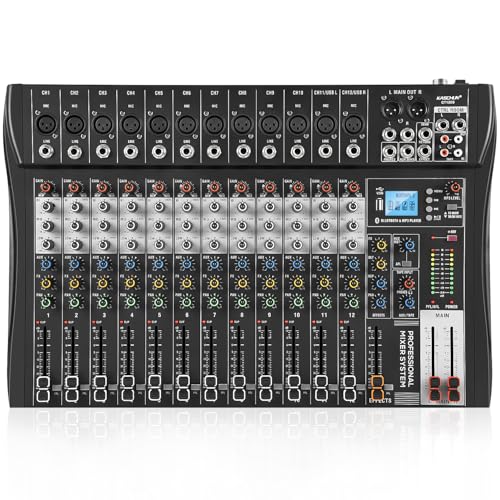 12 Channel Professional Audio Mixer with 48V Phantom Power, USB Audio Interface, Bluetooth & MP3 Player, Sound Board for Podcast, Home Studio, Live Streaming & Recording