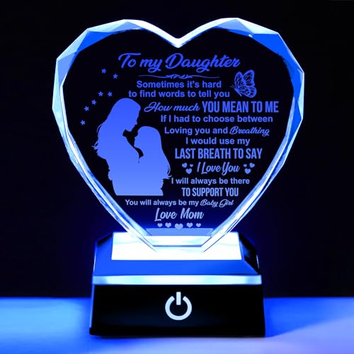 Cadeau de Noël pour fille coeur en cristal K9 avec socle LED lumineux souvenir maman