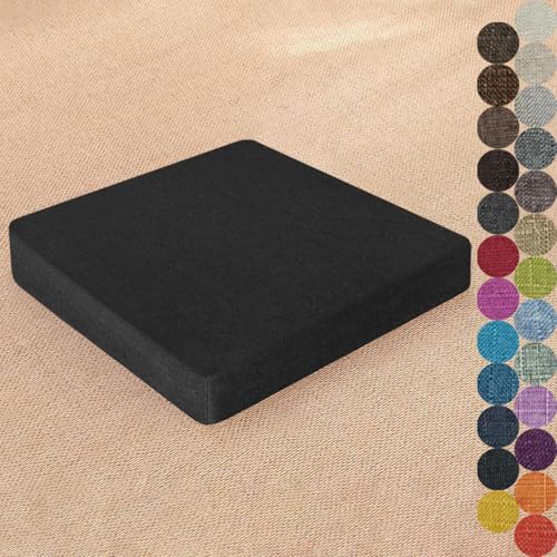 Kimgull 四角 クッション 30 X 30 X 3CM 座布団 クッション 模造リネン生地 高反発スポンジ スクエア 座蒲 タイプ 椅子 カバー取り外し可能 無地 洗える リビング ダイニング 和室 洋室 居酒屋 飲食店 旅館 ポータブル ブラック