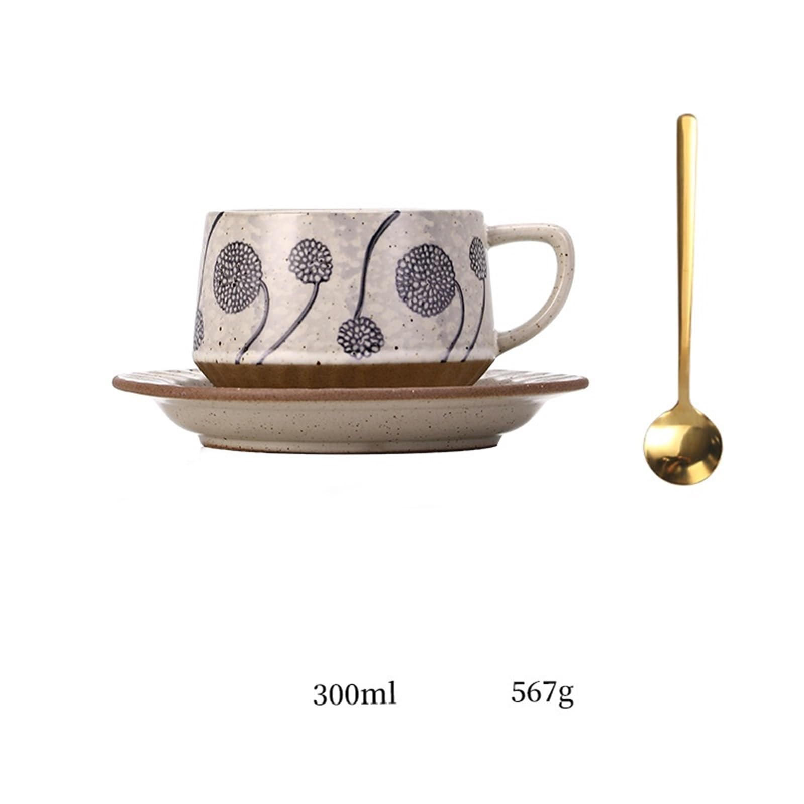 Tazas de té Juego de taza café/té cerámica vintage con hortensias, platillo y cuchara para café con leche