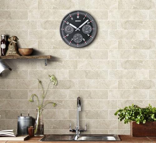 Image of Seiko Aluminium Case Silent Sweep Quartz Wall Clock | Black Frame & Dial with Thermometer & Hygrometer (Size: 33 X 4.9 cm) QXA822S