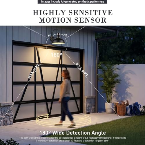 Image of zeyu 11'' Black Porch Light Fixture Wall Mount, Farmhouse Exterior Barn Light for Garage Patio, Motion Sensor Outdoor Barn Light with Metal Finish, 02A390-SE ROB