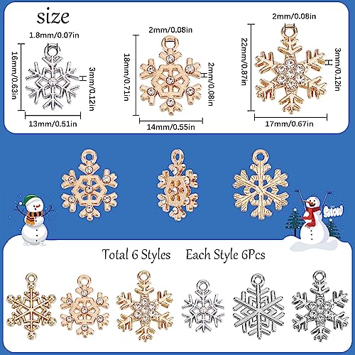 SUNNYCLUE 36pcs 6-Style Snow Charms, Xmas & Winter Rhinestone Charm Set for Jewellery Making DIY Bracelet, Necklace - Image 2