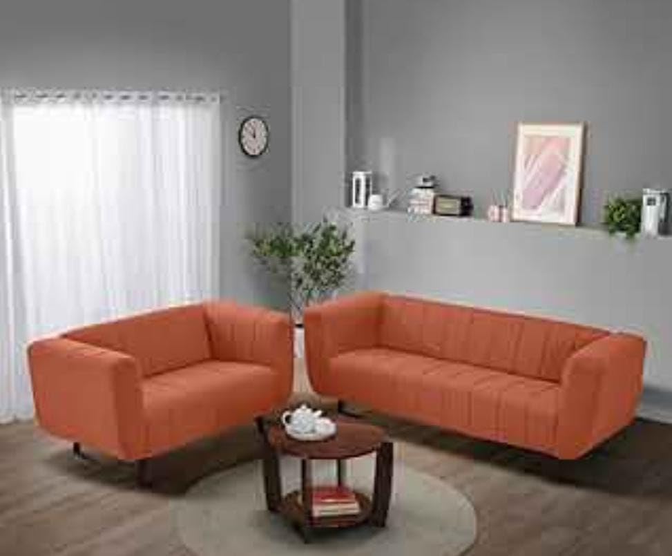 Image of Stellar Hand Striped Five (3+2) Seater Elegant Wooden Base Sofa in Wide Extravagant Fabric, Gives Luxurious Look for Home /Living Room /Office /Guest Room /Hotels