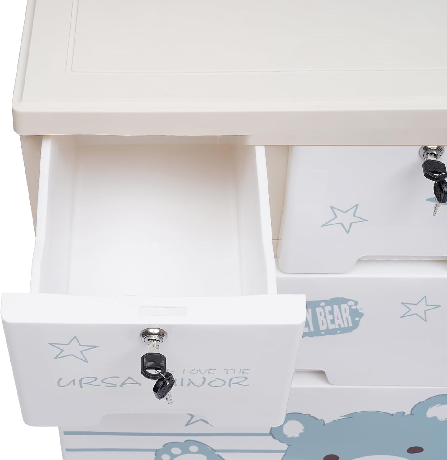 5 Layers Plastic Dresser, 19.7 * 13.7 * 40in Storage Cabinet with 6 Drawers Tall Dresser Organizer Storage Cabinet with Wheels and Lock for Clothes, Dolls, Items, Toys (Polar Bear Pattern)