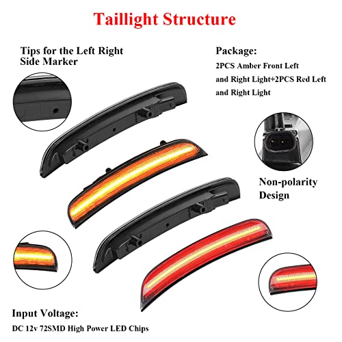 Wonvon 4Pcs Front+Rear Led Smoked Lens Front & Rear Led Side Marker Lights Compatible With 2015 2016 2017 2018 2019 2020 2021 Dodge Charger New #TOP2