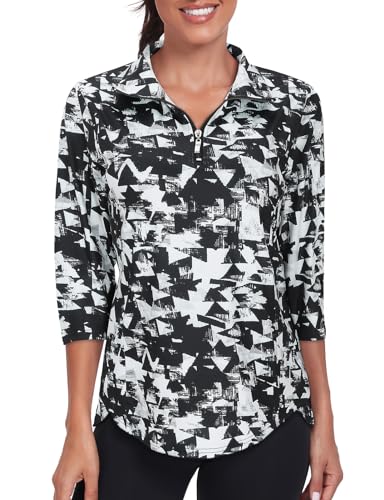 Tanst Sky Regata feminina com zíper, secagem rápida, sem mangas, golfe, tênis, corrida, Manga 3/4, g