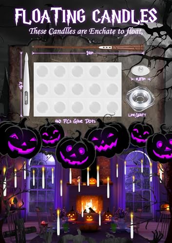 Image of Halloween Decoration, Floating Candles with Wand, 10 PCs Flameless Magic Hanging Candles with 11 AAA Battery, Flickering Warm Light Floating LED Candle Taper Candle Set Birthday, Xmas Gift