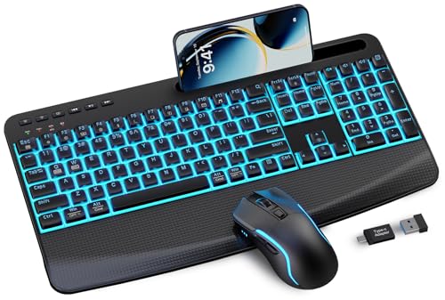 Wireless Keyboard and Mouse Combo,SABLUTE KM25Pro Rechargeable Backlit Ergonomic Keyboard with...
