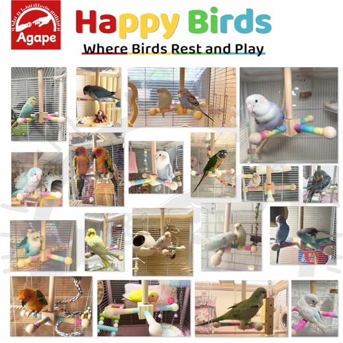 Image of Agape 360 Rotating Bird Perch Stand, Wooden Parrot Exercise Toy