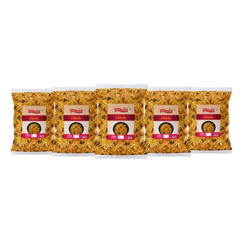 Image of OKHLI MUSAL BRAND Makai CornFlakes Poha Dry Fruits Namkeen Mixture Chivra | Classic Indian Atkulu Aval Cornflakes Chiwda | Chiwda | Namkeen | Namkeen Mixture No Added Preservatives-850g*5Pack