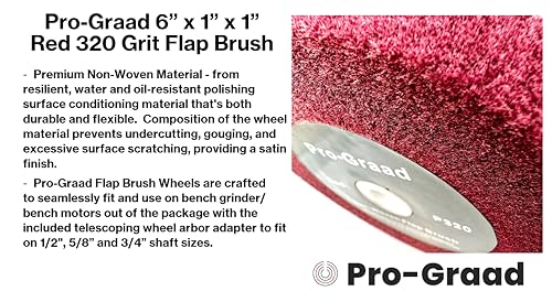 Image of 6 inch x 1 inch x 1 inch Arbor Red Bench Grinder Polishing Wheel, 320 Grit, Tight Weave, Great for refurbishing Golf Clubs and Metal, Non-Woven Wheel for Copper, Metal, Finishing, and Burnishing