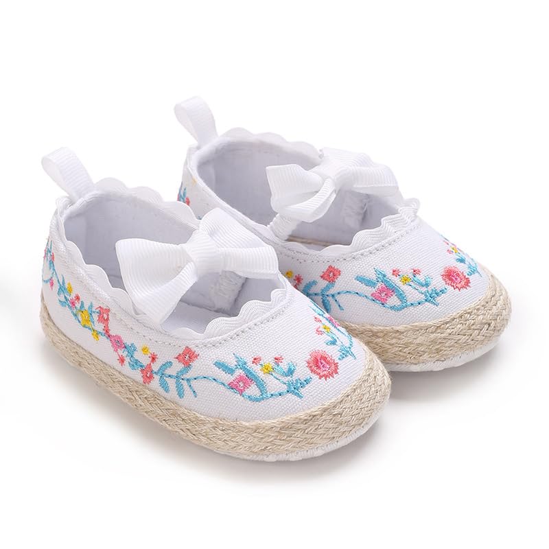 Baby Girls Mary Jane Flats Embroidery Non Slip Soft Sole Princess Wedding Dress Shoes Toddler First Walkers Infant Newborn Baptism Crib Shoes