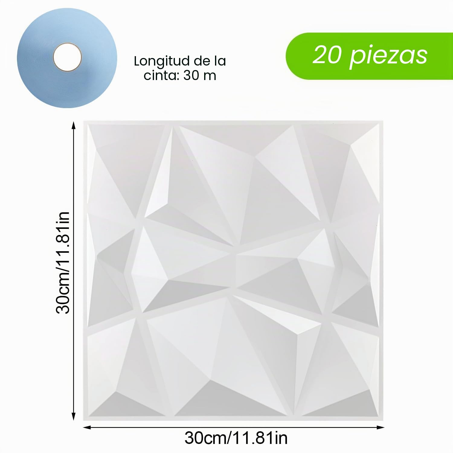 20 Piezas Panel de Pared de 3D Diamante 30 x 30 cm para Decoración de Paneles Decorativos en Blanco, Revestimiento de Paredes PVC, Resistentes al Agua, Resistentes al Calor, Inodoros, Blancos Mate