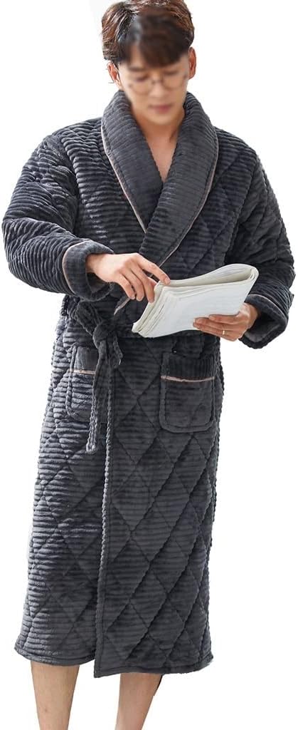Winter Bathrobes Men's Bathroom Robes Flannel Quilted Pajamas Thick Long Shower Loungewear