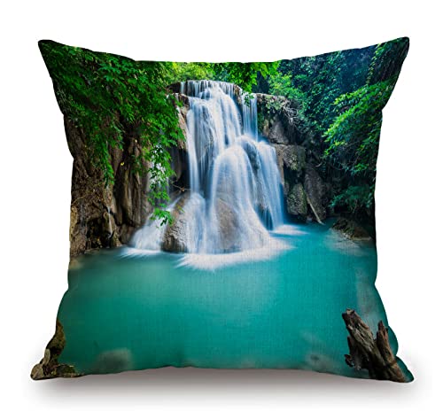 Solekla Summer Tropical Jungle Forest Waterfall Lake Landscape Throw Pillow Cover Patio Furniture Decorative Cushion Cases Home Décor for Couch Bed Sofa 18x18 Inch
