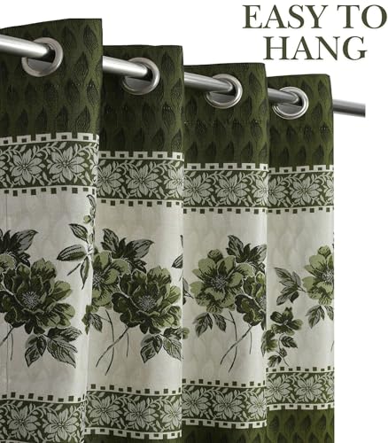 Image of Homefab India Jacquard Jute Curtains Room Darkening - Door 7 feet, Pack of 2 Curtain, Green Floral