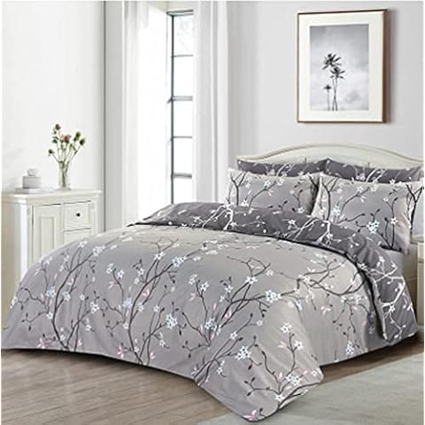 King Duvet Cover Set 3 Piece, 100% Cotton 200 Thread Count Reversible Stripe Silver Grey Bedding Sets with Pillow Cases (King) Cover