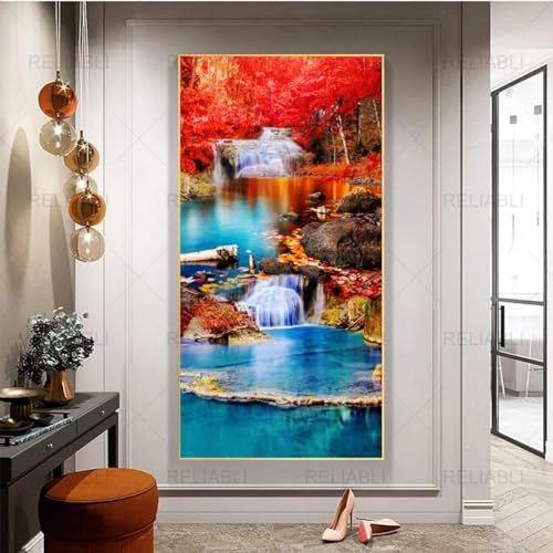 Peinture sur toile moderne grande taille cascade au cadre doré