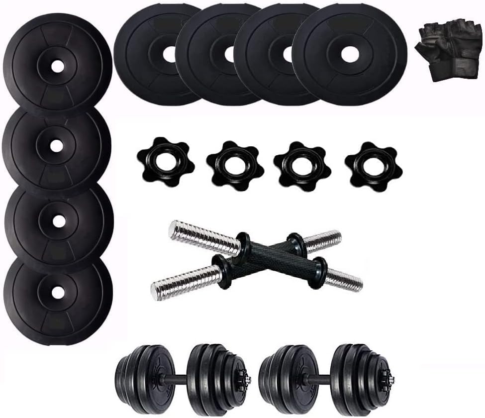 Bodyfit (8kg-40kg) Plates Adjustable Dumbbell Exercise Rods, Weight set, Home Gym Fitness Kit, Gym Plates Equipment, Gym Set. (8 Kg Gym Set)