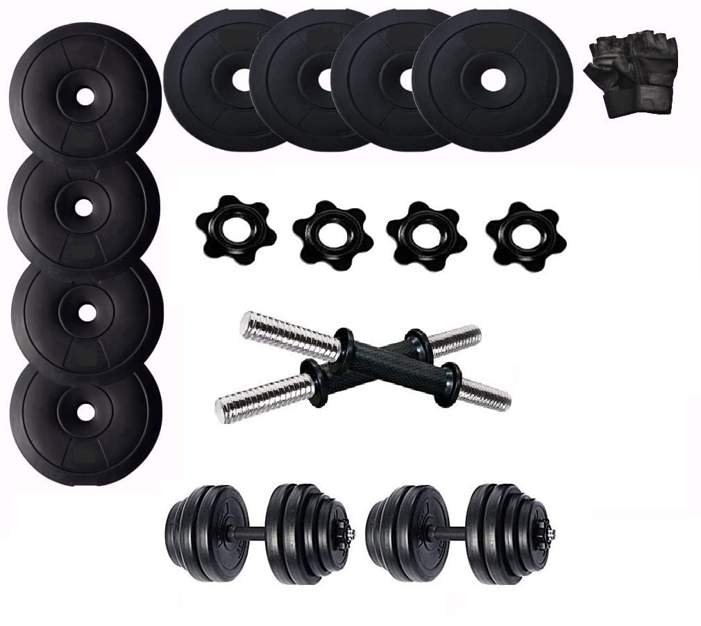 Bodyfit (8kg-40kg) Plates Adjustable Dumbbell Exercise Rods, Weight set, Home Gym Fitness Kit, Gym Plates Equipment, Gym Set. (8 Kg Gym Set)
