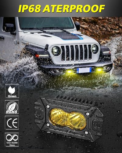 Image of Yellow Flush Mount LED Pods 40W CREE LED Flush Bumper Fog Lights | Spot Flood Combo Offroad Driving Lights Yellow Flush Mount LED Chase Light Pods for Trucks Pickup SUV UTV ATV