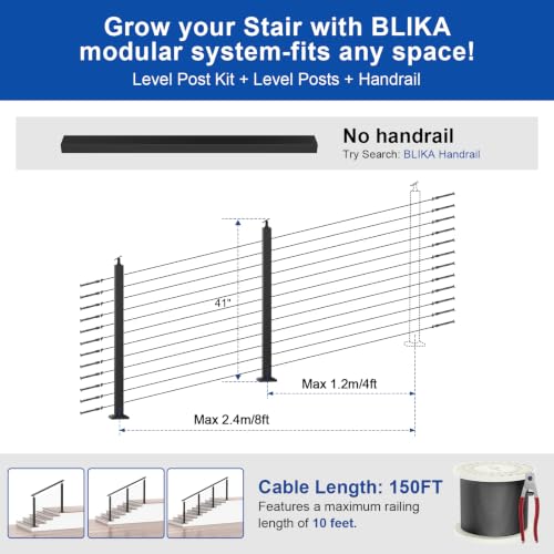 Image of BLIKA 4FT-10FT Modular 42 inch Stair Railing Post Kits for 25 to 35 Stairs