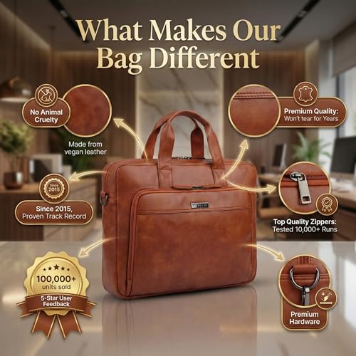 Image of VISMIINTREND Vegan Leather Laptop Bags for Men & Women, Office /Travel, Laptop Messenger /Briefcase Bag, Stylish, Fits 13 /14 /15.6 Inch Laptop, Macbook Bag | Corporate Gifts for Men