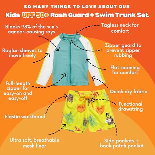 Image of SwimZip Boys' Long Sleeve Rash Guard & Swim Shorts Set - UPF 50+ Sun Protection Coral