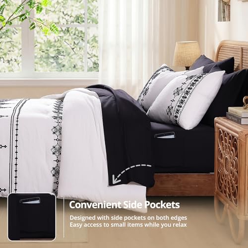 Image of MaiReve King Size Comforter Set Embroidery Floral 7 Pieces Bed in a Bag