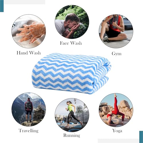 Image of Kuber Industries 3 Pcs Microfiber 19x38 Inch Soft Face Towels for Women and Men | 280 GSM Quick Dry & Absorbent Hanging Hand Towels for Wash Basin Bathroom, Kitchen and Home | Zig Zag - Blue