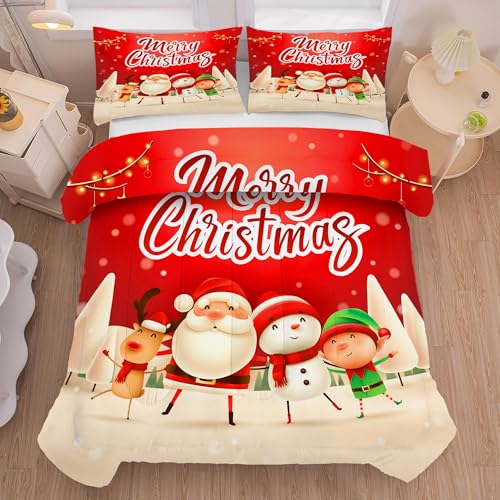 Christmas Bedding Sets King Size Comforter Set for Kids Boys Girls Bedroom Xmas Gift Christmas Festival Winter Snow Quilt Set,1 Comforter + 2 Pillow Cases 4 King