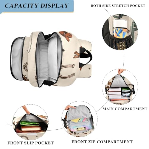 Western Cactus Cowboy Boho Backpack, School Backpack Lightweight Laptop Backpack Student Book Bags with Reflective Stripes4
