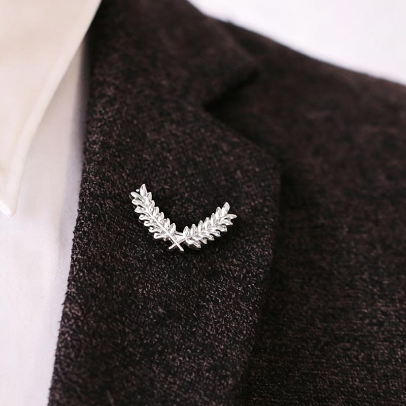 Image of coadipress Gentlemen Gold Silver Leaf Brooches Simple Elegant Retro Double Leaf Collar Pin Brooch Gold Silver Plant Leaves Brooches