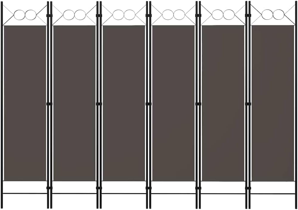 Bowery Hill 6-Panel Room Divider, Anthracite Fabric and Powder-Coated Iron, 94.5" x 70.9", Freestanding Privacy Screen with Circle Design, Adjustable Folding Partition for Bedroom or Indoor Use