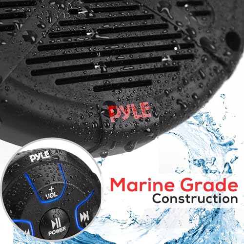 Image of Pyle 6.5'' Dual Marine Speakers Kit - Waterproof-Rated w /Amplified Bluetooth Remote Control Receiver for Powersport Vehicles, IP65 Marine Grade Rating, 600 Watt Max Power PLMRKT8 (Pack of 4)