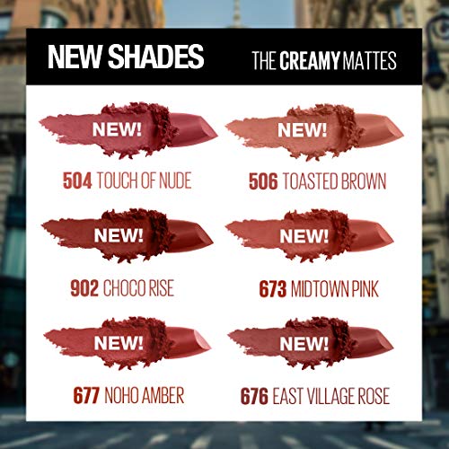 Image of Maybelline New York Matte Lipstick, Intense Colour, Moisturised Lips, Color Sensational Creamy Matte, 504 Touch of Nude, 3.9g