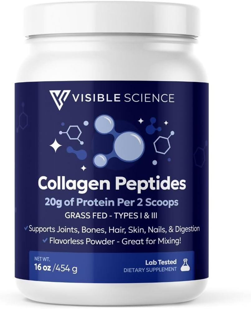Collagen Peptides Powder, Types I & III, Grass-Fed, 16 oz, 20g Protein Per Serving, Unflavored