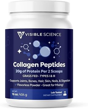 Collagen Peptides Powder, Types I & III, Grass-Fed, 16 oz, 20g Protein Per Serving, Unflavored