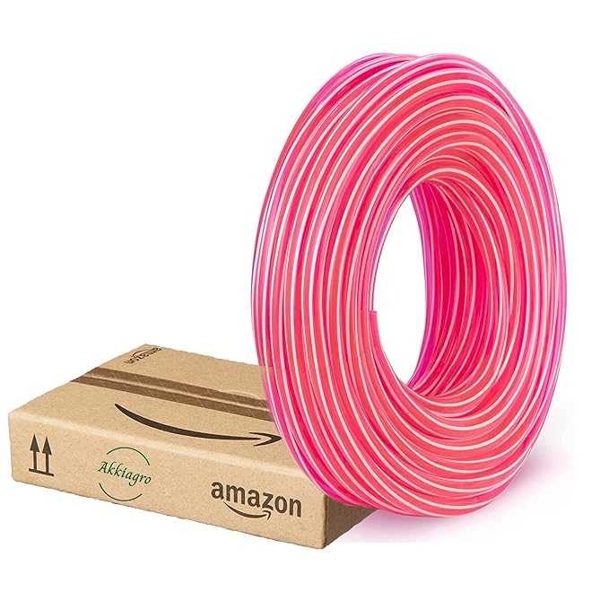 Image of 3 /4 inch hose pipe with 2 SS Hose Clamps and 1 Tap Connector, Used for Floor Cleaning, Bike Wash, Car Wash, Gardening (5 Meter) (Pink Zebraline)