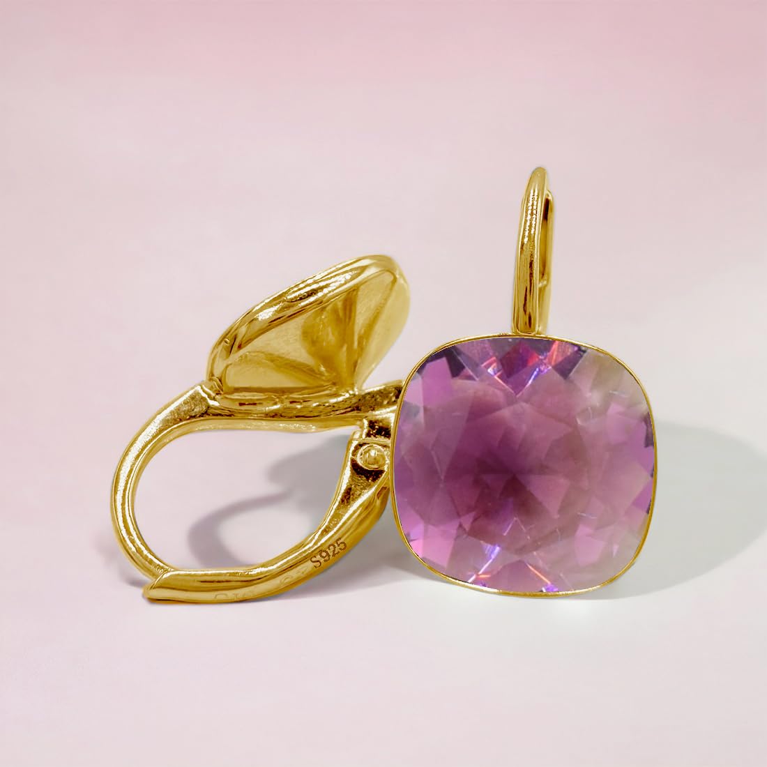 SQUARE Pendientes colgantes para mujer, plata 925, cristales de circonita, chapados en oro de 24 quilates, joyas para mujeres y niñas, pendientes colgantes ideales para regalos