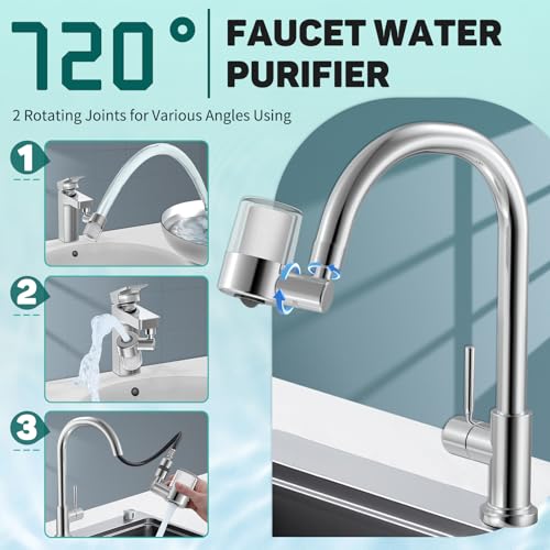 Image of CECEFIN 720 Swivel Sink-Faucet Water-Filter - 22 Adapters Fit Most Bathroom /Pull Out Kitchen /RV Faucets, Tap Mount Water Filtration, Carbon Purifier Reduces 99% Chlorine, Last 528 Gallons Water