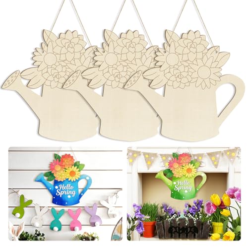 Large Size 12 Wooden Spring Crafts Ornaments to Paint Flower Wooden DIY Blank Unfinished Round Wood Discs Ornament for Crafts Hanging Decorations