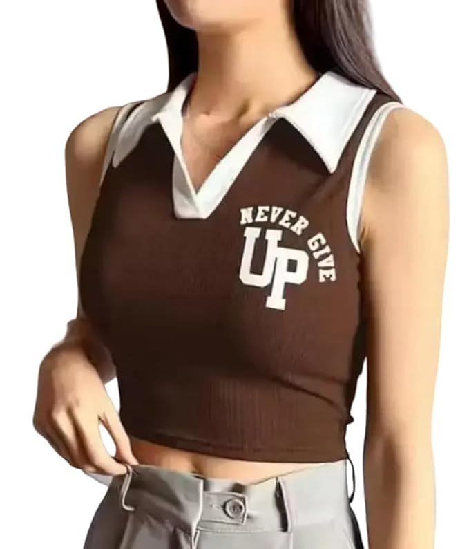 Trendy Womens Crop Top Collared Polo Neck | Sleeveless Stylish Casual Top for Girls | Trendy Summer Wear, Everyday & Casual Wear-image-41