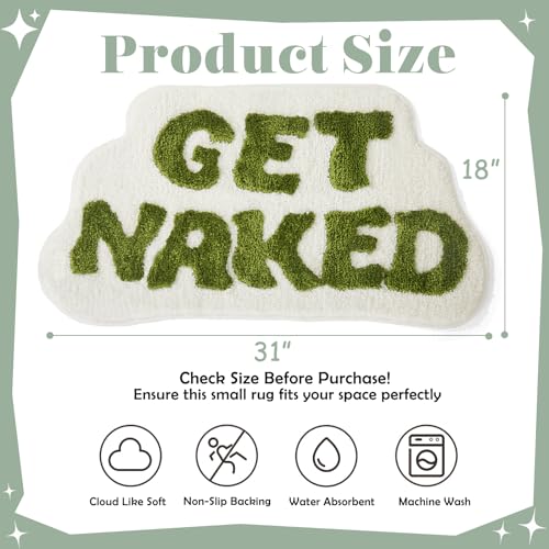 Irregular Get Naked Bath Mat Green - Funny Bathroom Rugs, Small Cute Bathroom Decor, Non-Slip Sage Green Rugs 31" x 18"