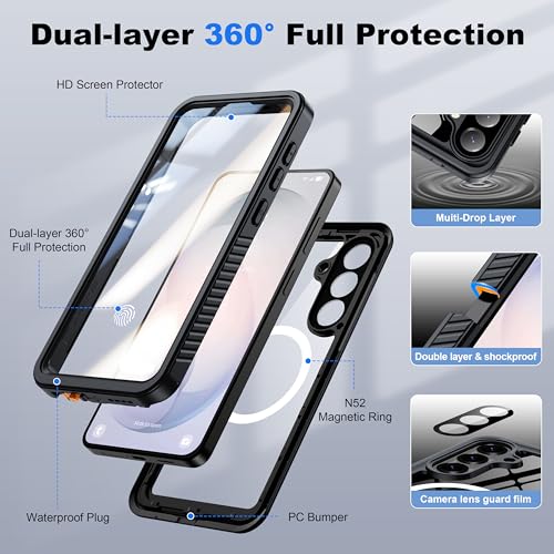 Image of ANTSHARE IP68 Waterproof Case for Samsung Galaxy S26 Plus [2026] - MagSafe Compatible, Built-in Screen /Lens Protector - Shockproof Full Body Protection for Swimming /Outdoor, Black /Clear