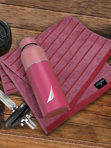 Image of NAUTICA Combo Set Gym Towel + Bottle | 3 PC Set- 1 Single WALL Bottle + 2 PCS Hand Towel | Combo Set for Gym, Yoga, Running & Training | Pink
